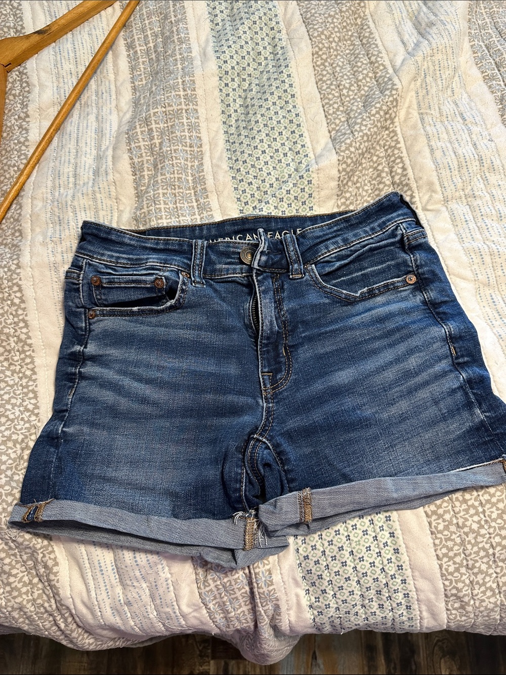 American Eagle Outfitters Blue Rolled-Hem Denim Shorts